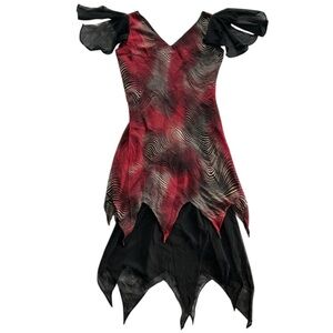 Vintage Y2K Gothic Whimsigoth Fairy Handkerchief Hem Midi Dress Zebra Size M